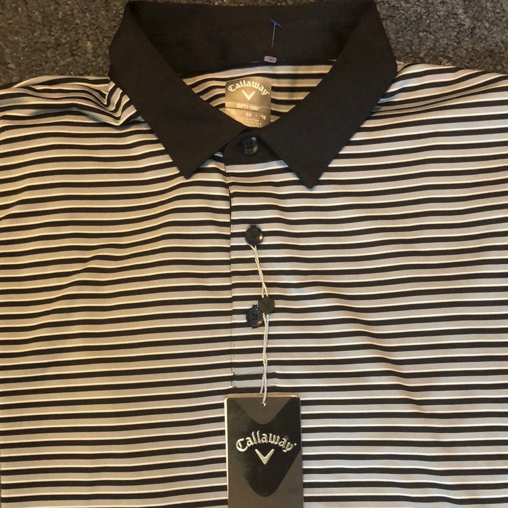 Callaway Black and White Striped Polo Shirt - Picture 3 of 6